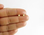 Tiny Brass Cube Earrings with sterling silver posts Free Shipping