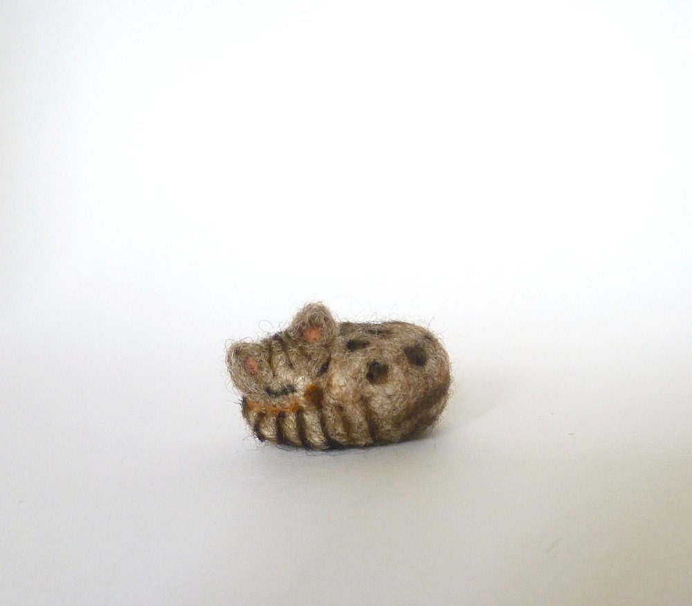 Tiny Bengal cat  - needle felted sculpture - asleep - Made to Order- animal collectible soft sculpture