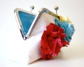 Spring Floral Wedding Clutch in Light Blue, Daffodil Yellow and Strawberry Pink- Made to Order