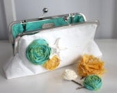 Bridal Clutch Beach Wedding in Light Emerald Green, Sunshine Yellow with Starfish- Ready to Ship
