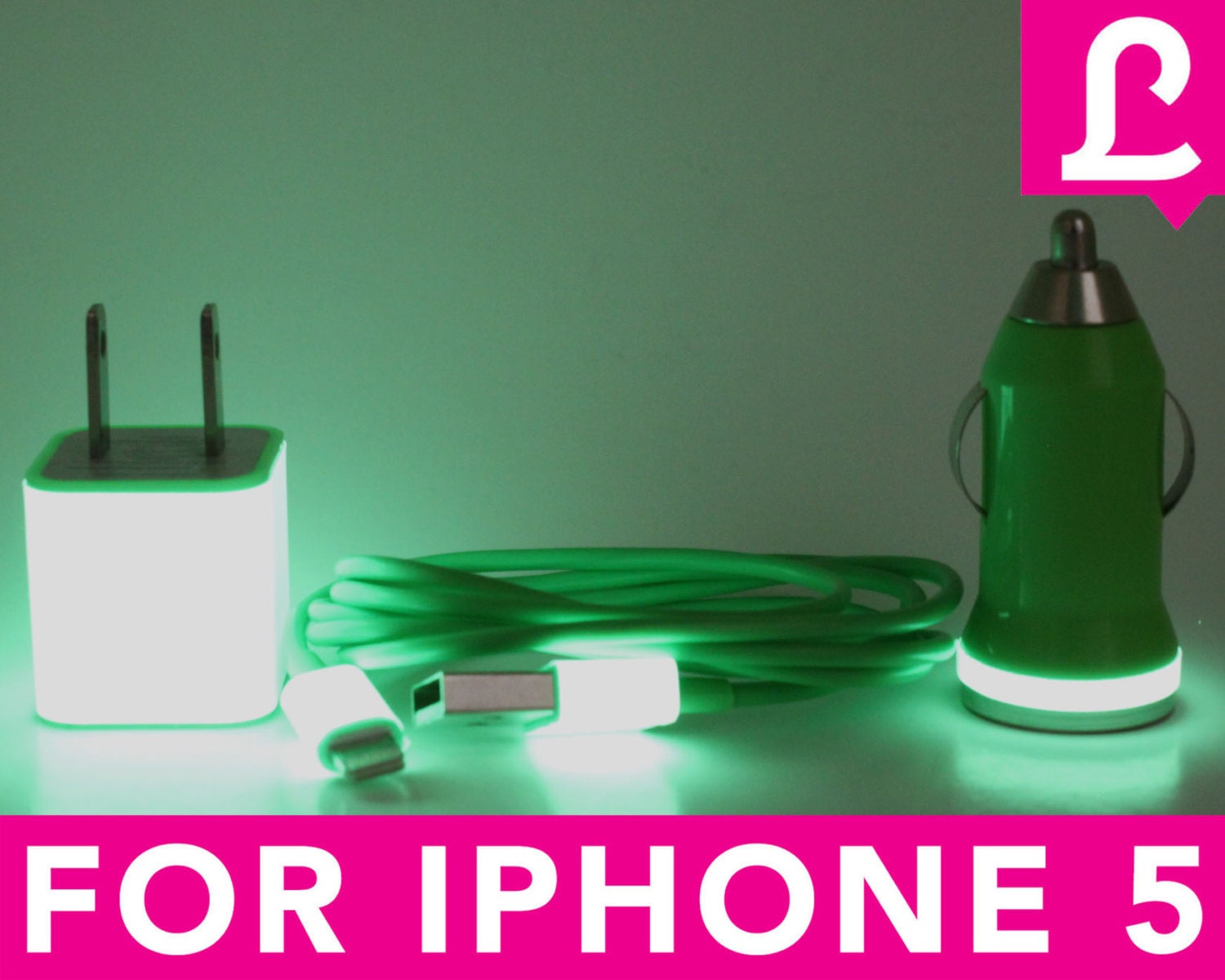 Glow in the Dark iPhone 5 Charger - 3-in-1 Glow in the Dark Green iPhone Charger - iPad Mini Charger - iPod Charger