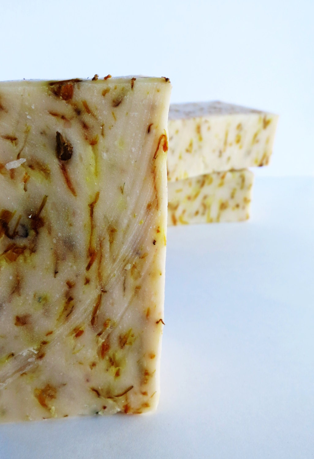 White Tea and Ginger Handmade Soap with dried calendula and aloe vera liquid