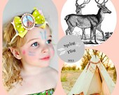 Baby Bow Headband - Teepee Cameo and fabric bow, NAVAJO