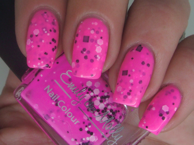 Nail polish - "Flurocious" black and white glitter in a hot pink base - LAST BOTTLES