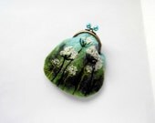 Wet Felted  Field grass coin purse bag frame metal closure Handmade Ready to Ship with ift for her
