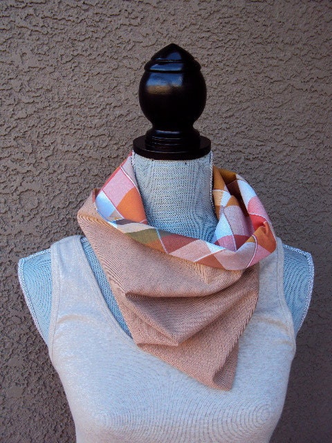 Reversible Cowl Scarf in Peach/Plaid
