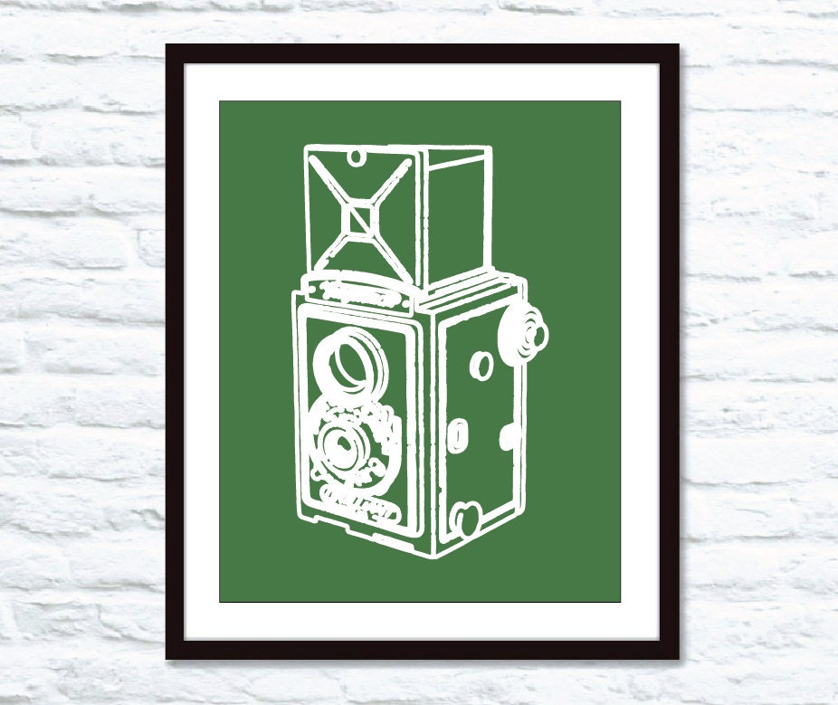 Vintage Box Camera Digital Print - Emerald Green - Modern Retro Contemporary Wall Art  - Home Decor - Under 20