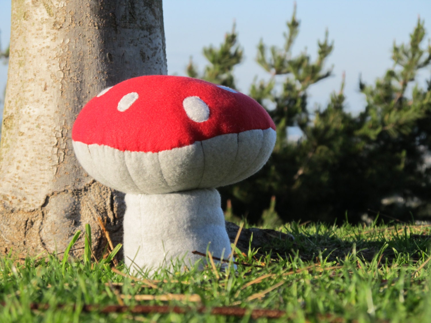 Standing Mushroom - Red & Gray colored- 10 inches tall