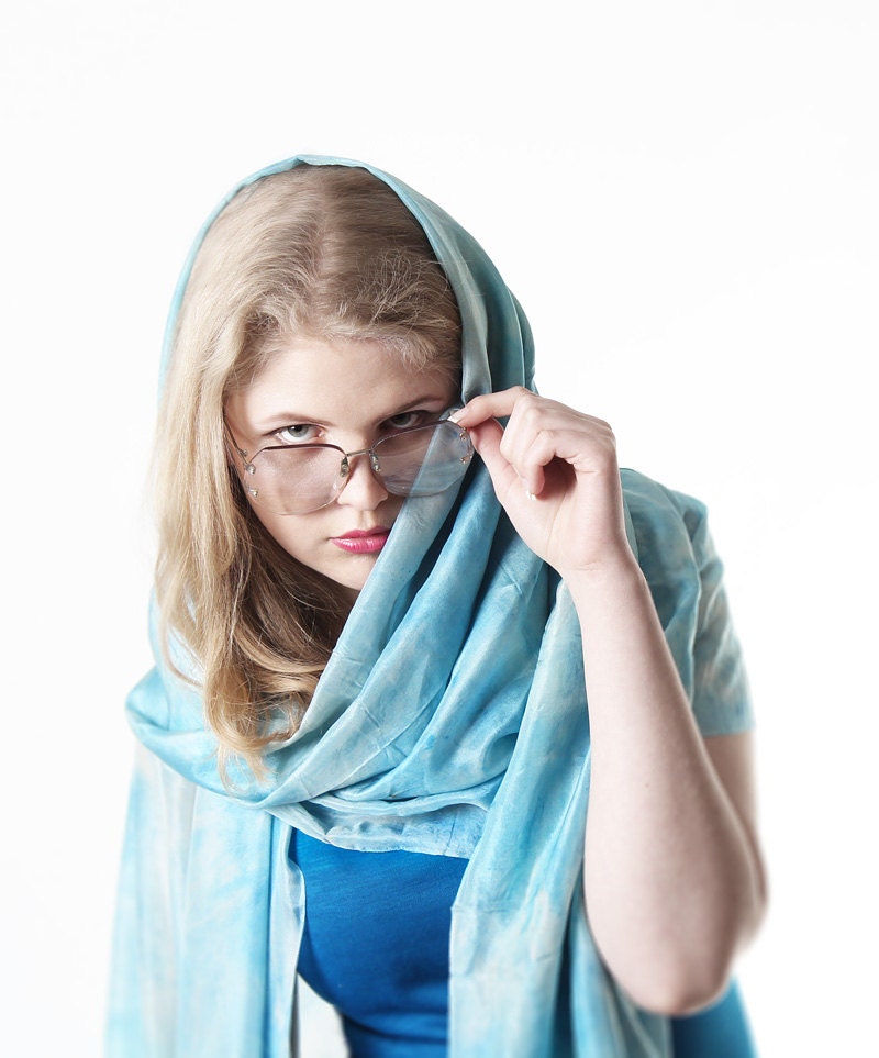 Sky Blue Batik Silk Shawl