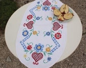 Bright Hand-Embroidered Vintage Table Runner or Traycloth - circa 1960s
