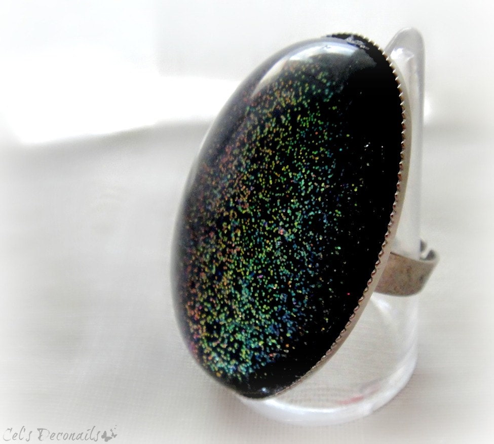Dark fairy glitter ring, adjustable size, gothic jewelry