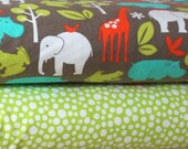 Brown Aqua and Orange Animal and Green Dot Flannel Blanket Bundle, 2 yards