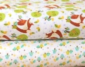 Brown Green and Aqua Fox Toss and Mushroom Flannel Blanket Bundle, 2 yards
