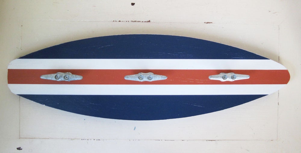 Surfboard Towel Rack 28" with Boat Cleats Navy and Orange