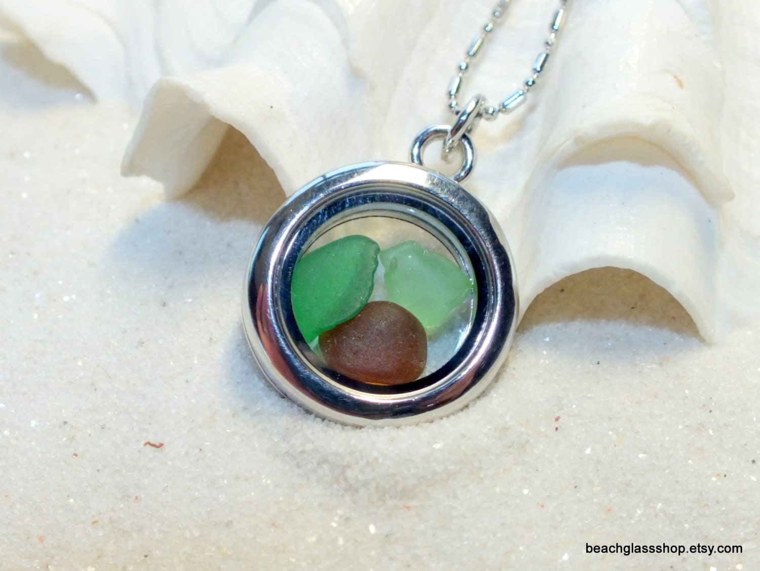 Sea Glass Beach Glass Locket Round Mini Glass Pendant Lake Erie Cleveland