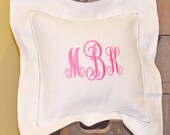 Monogrammed Pillow with Hemstitched Border