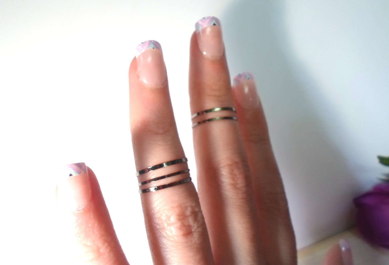 5 Above the Knuckle Rings - Chrome Gunmetal Rings - set of 5 stack midi rings