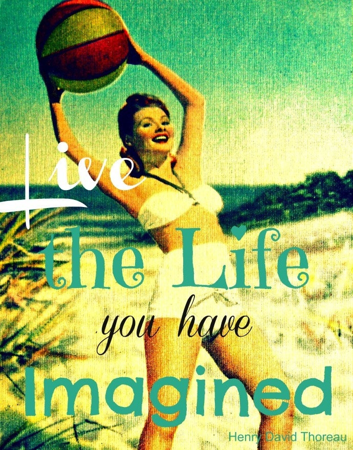Photography Beach Quote 11x14 LIVE THE LIFE you have Imagined Print Thoreau Typography Gift for Her Inspirational Beach House color
