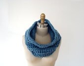 50% OFF SALE - crocheted neck cowl - blue grey gray - chunky chic - Ready Handmade by dslookkin on Etsy