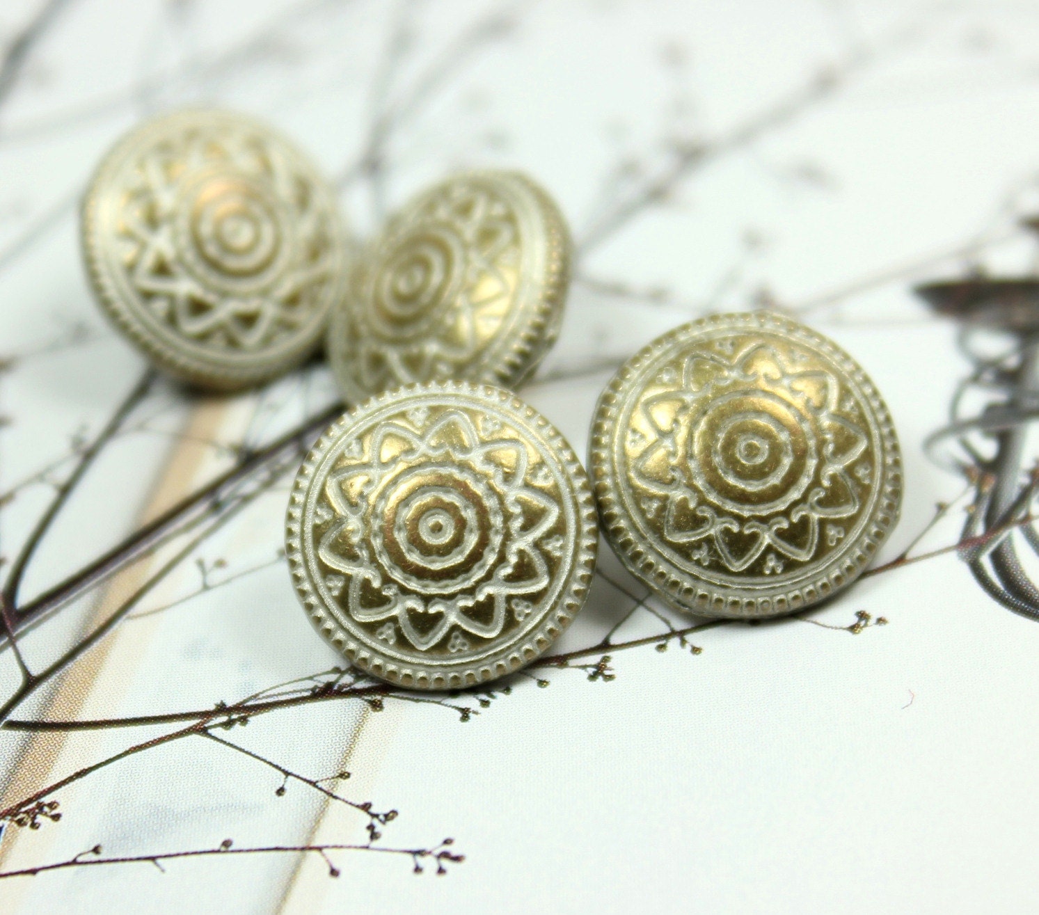 Metal Buttons - Delicate Small Brass Patina Celtic Mandala Pattern buttons.  0.47 inch. 10 pcs