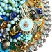 Vintage Broken Jewelry Lot - Earrings, Rhinestones, Brooches, Beads For Repair Repurpose / Blue & Green Destash Supplies
