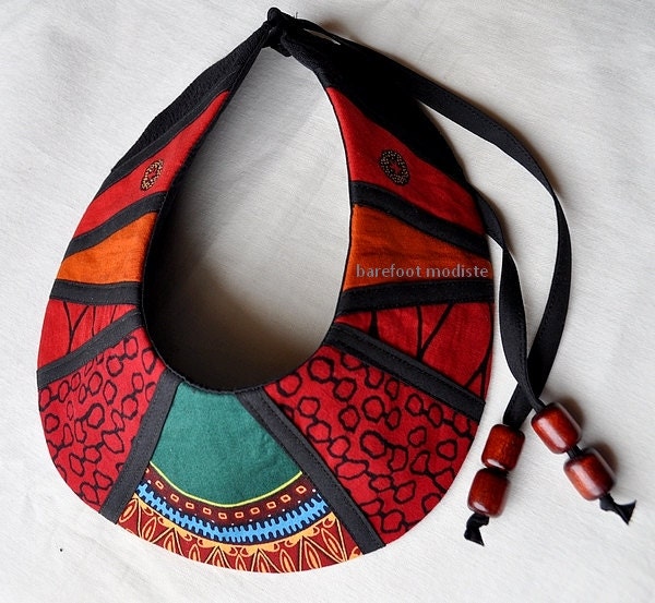 Unique African Patchwork Collar, Handmade fabric neckwear,  Colorful Tribal Bib necklace, One of a Kind statement piece
