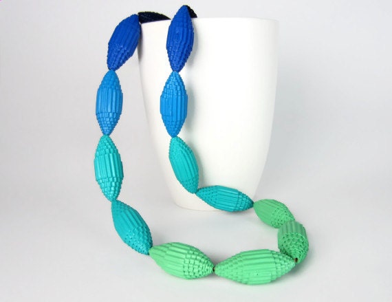 Ombré aqua: Statement Necklace FILA with Beads of Corrugated Cardboard