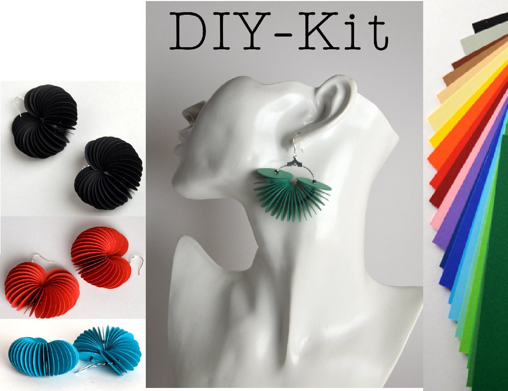 DIY Kit : Earrings made of colored cardstock Paper jewelry