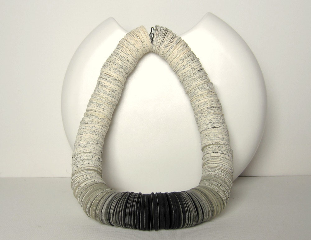 Statement Necklace made of book pages and papers: OMBRA S gray