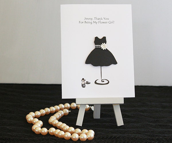 Customized FLOWER GIRL classic wedding card, handmade paper goods wedding party invitation, black wedding, bridal bridesmaid dress