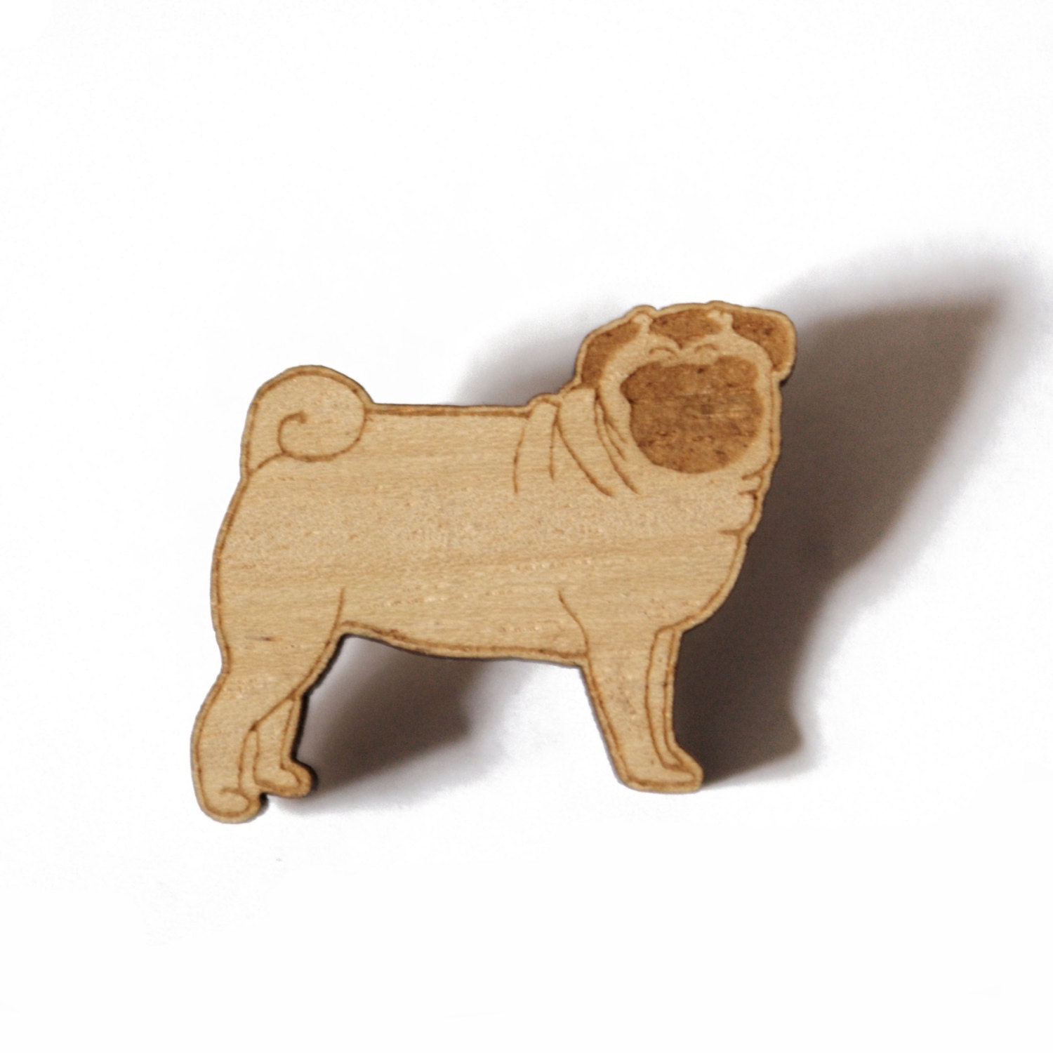 Pug Dog Brooch: Illustrated Wooden Brooch