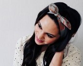 Gray and orange stripes hand painted silk headband scarf wrap