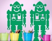 Robot Art Wall Decals with Heart - Robot Bedroom Decor, Sci Fi Geekery Robot Party Decorations, Baby Nursery Decal, Emerald
