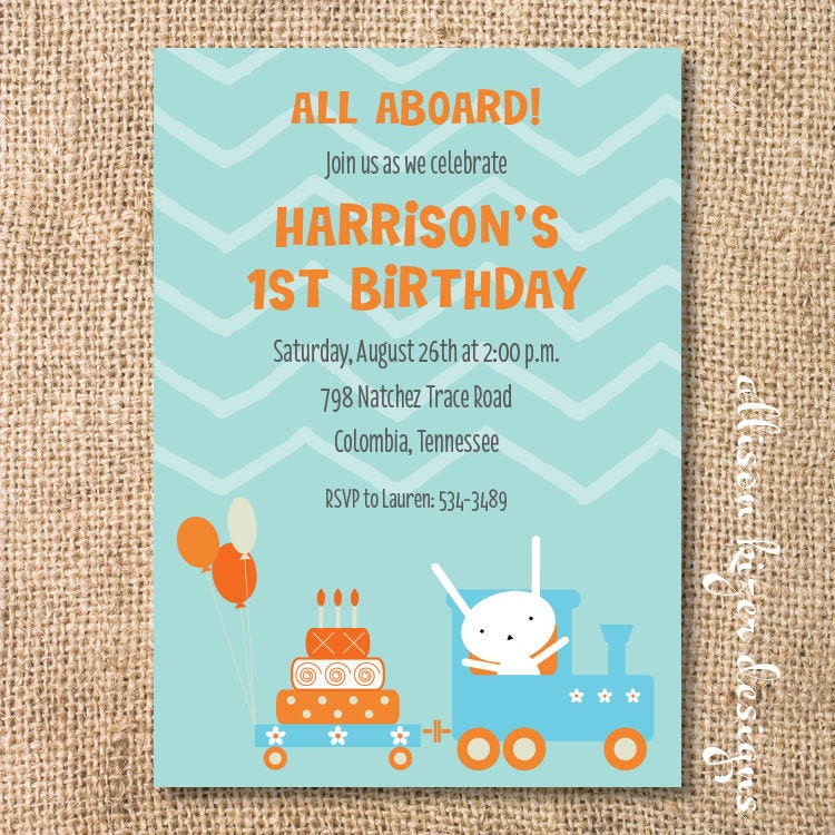 Bunny Birthday Train Printable Invitation