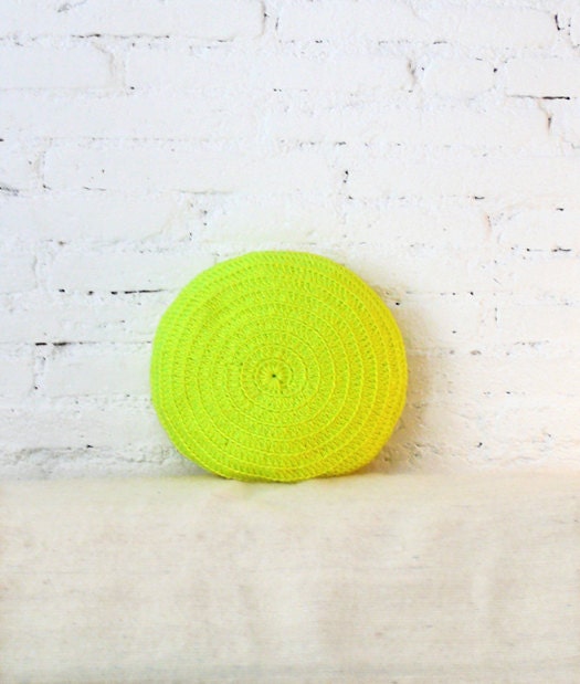 Round Pillow Crochet-  neon