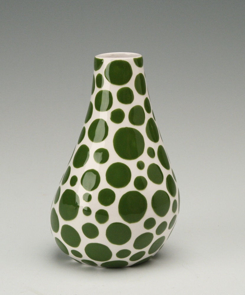 Vase Green Polka Dot Hand Painted Organic Shape