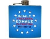 Inhale Freedom Exhale Patriotism Cloyd Rivers Whiskey Flask USA American Flag Stainless Steel 6 oz Liquor Hip Flask LC-1276