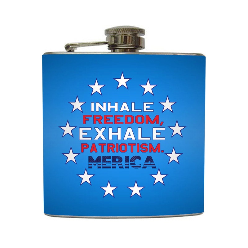 Inhale Freedom Exhale Patriotism Cloyd Rivers Whiskey Flask USA American Flag Stainless Steel 6 oz Liquor Hip Flask LC-1276