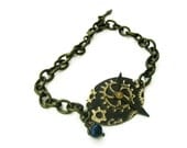 Steampunk Gear Watch Hands Necklace - BLUEBERRY - Swarovski Pearl petrol blue OOAK Ed Etsy uk