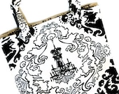 Fabric Grocery shopping bag black white chandelier print