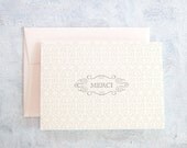 Letterpress Note Card - Merci in Sage
