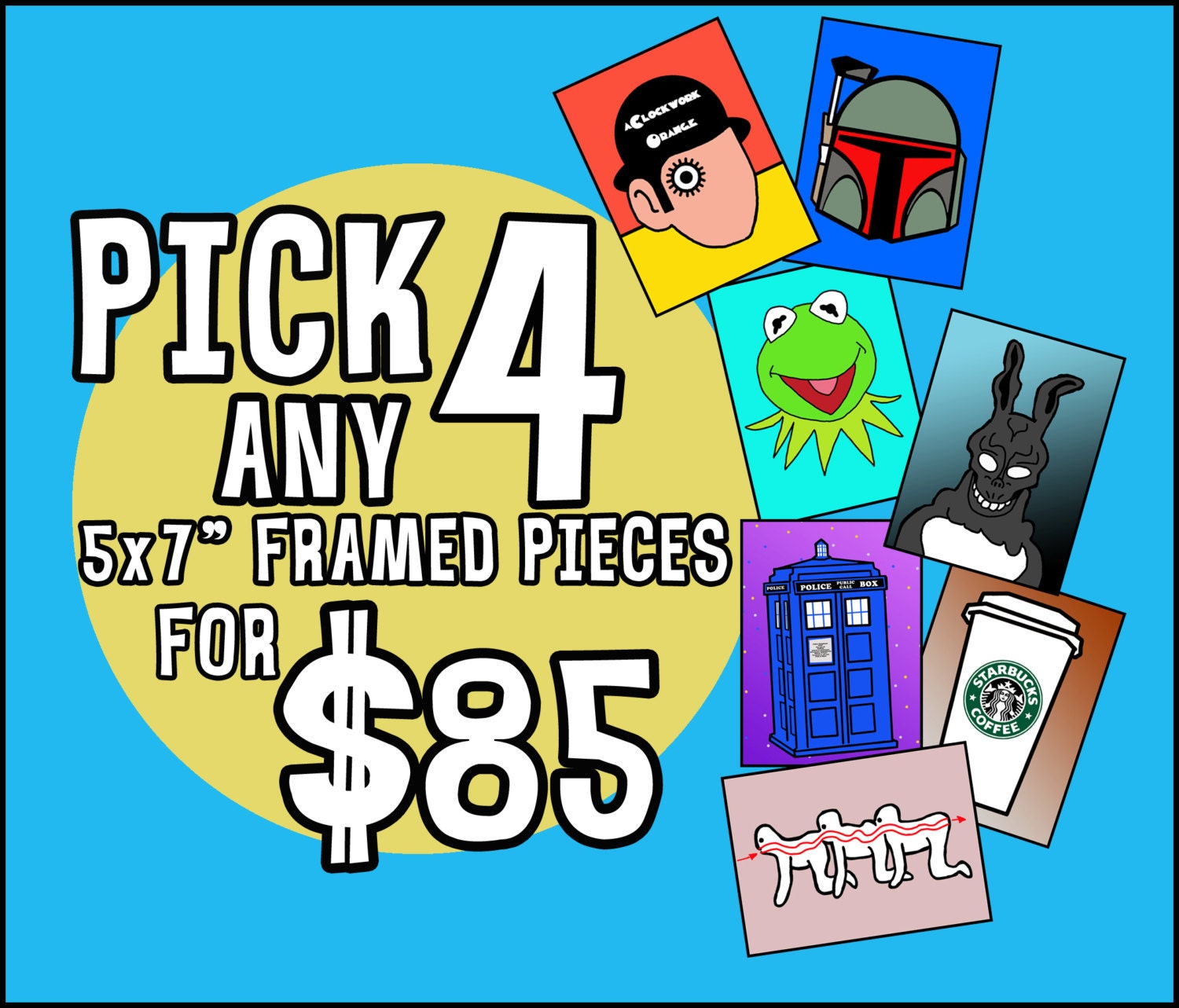 Promotion- Pick any four 5x7" framed 3D pop artwork from my shop