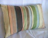 Multicolor Stripe Pillow Cover 12 x 18  Lumbar Travel Pillow Green Gold Brown Orange