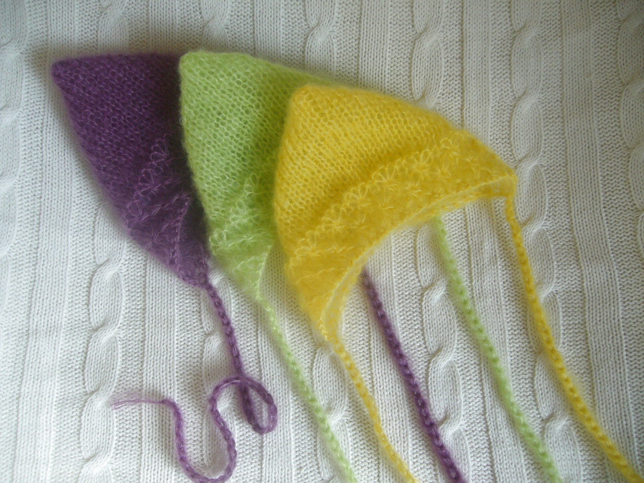 LACE pixie bonnet - hand knit silk and mohair photo prop, newborn baby hat