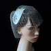 Vintage style Bridal Headdress with detachable Birdcage veil in pleated silk. White, ivory, cream, champagne, black, blue, pink. AgnesHart