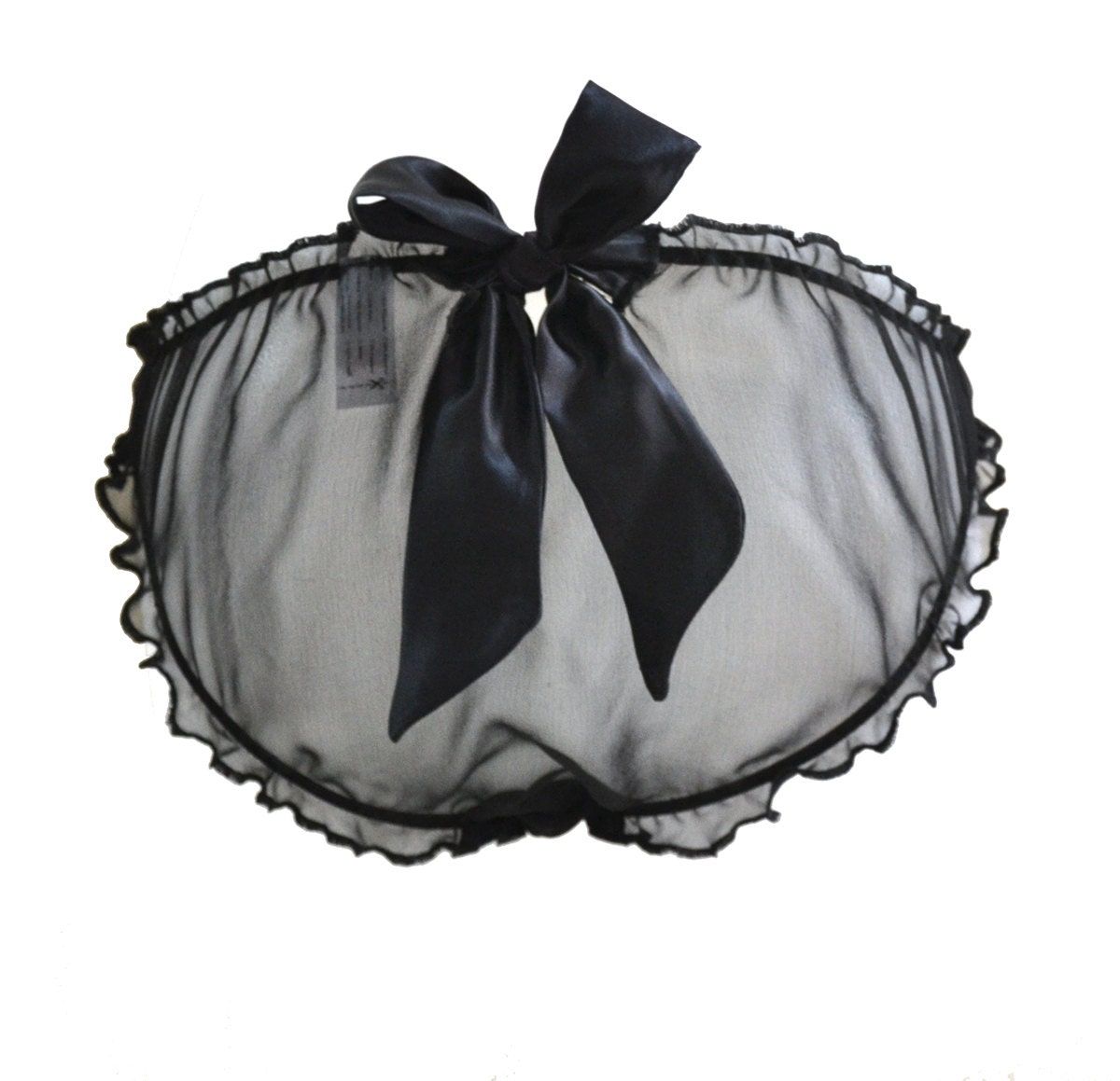BELLE Black  silk chiffon Scrunchie Bow Knicker  - black sleepwear lingerie - Free shipping