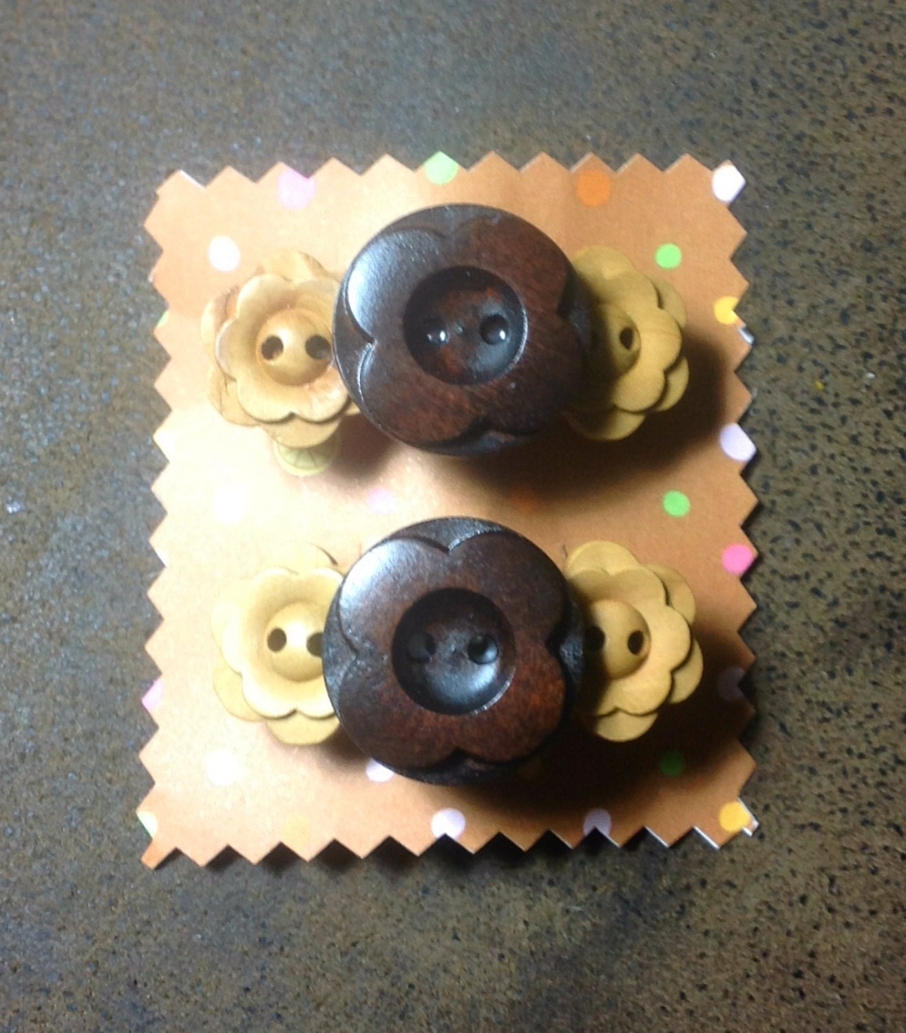Cute Flower Wooden Button  Hair Barrettes Set of 2