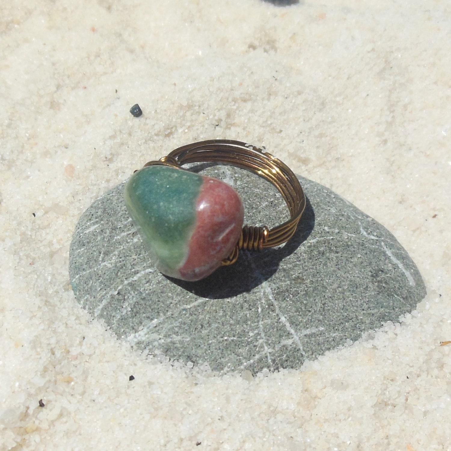 Nature Beckons Ring - fancy jasper stone - antique wire wrapped - size 7 1/4