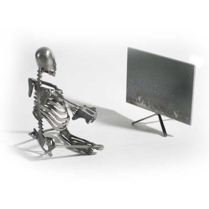 Zombie Skeleton Playing X Box Metal Sculpture
