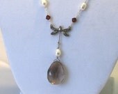 Hope of Spring Smokey Quartz and Pearl Dragonfly Necklace